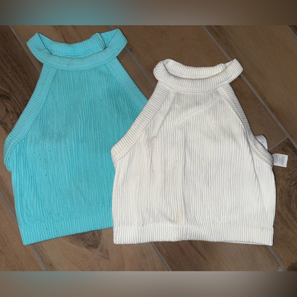 aerie Tops - Aerie Aqua and a white Ribbed Knit cropped Top
